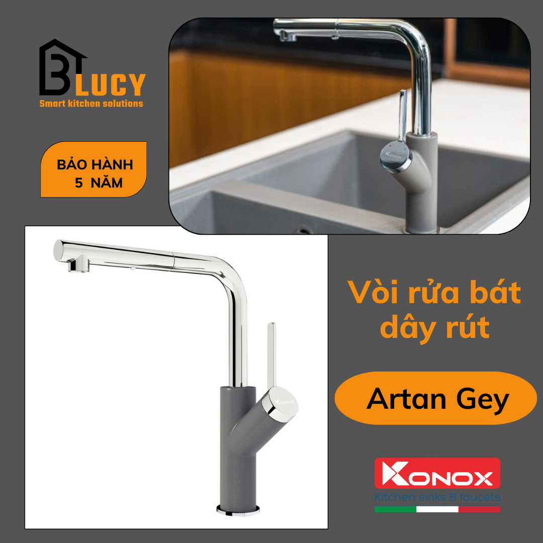 Vòi rửa bát dây rút Konox Artan Gey